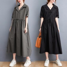 (BE5608) 夏季西裝領設計抽繩收腰顯瘦連身裙(大碼款)