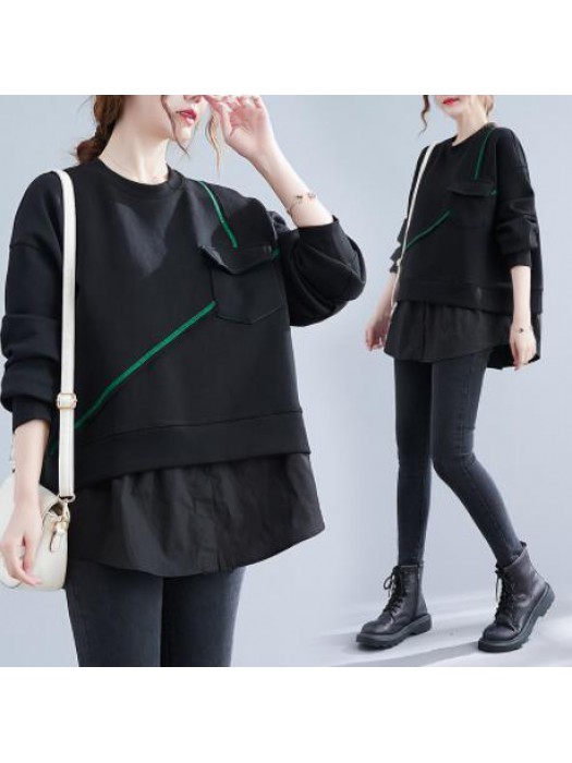 (BE5236) 撞色長袖上衣TEE (大碼款)