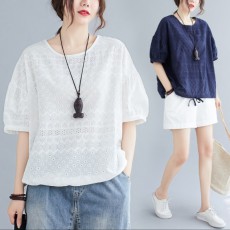 (BE5059) 純棉刺繡短袖TEE